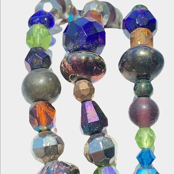 Artist made glass bead bracelet gold vermeil filagree clasp blue-silver-green - Picture 10 of 14